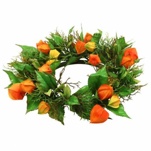 Konstgjord Physalis-krans, orange och grön, Ø28 cm, höstdekoration | Floristik24.se