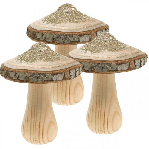 Träsvampbark och glitter deco svampar trä H11cm 3st
