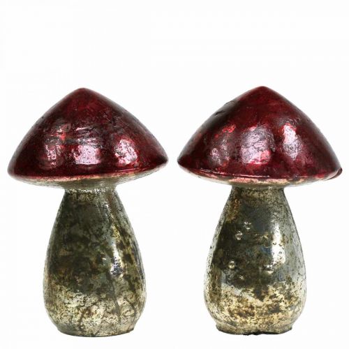 Deco svampar metall röd vintage höstdekoration Ø9cm H13,5cm 2st