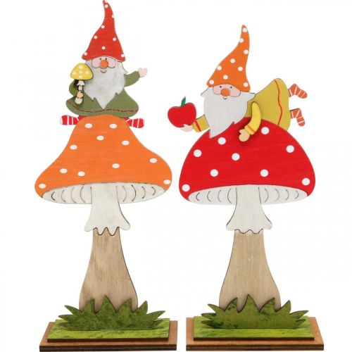 Flugsvamp för höst, trädekoration, gnome på svamp orange / röd H21 / 19,5cm 4st