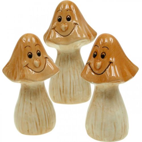Artikel Dekorativa svampar keramikbruna höstdekorationsfigurer Ø6cm H10,5cm 3 st.