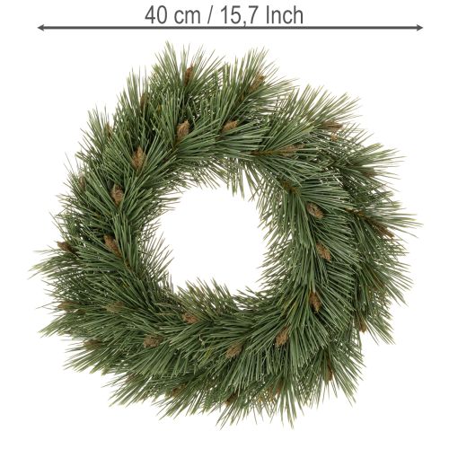 Konstgjord krans av tallgransar med små kottar, 40 cm | Floristik24.se