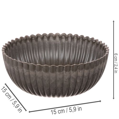 Ribbad skål, antracit, dekorativ skål, rund, 15 cm, 2 stycken | Floristik24.se