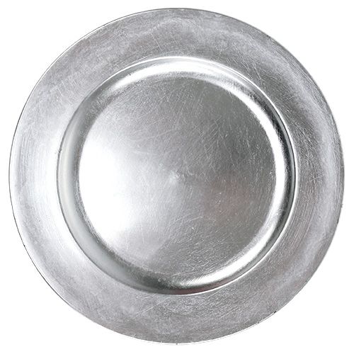 Floristik24 Plastplatta 25 cm silver med silverbladeffekt