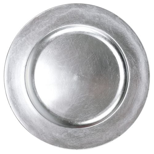 Plastplatta silver Ø33cm med glasyreffekt