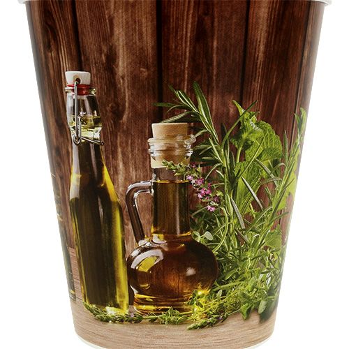 Floristik24 Plastkruka med örtmotiv Ø12cm H13.5cm, 1 st