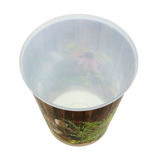 Floristik24 Plastkruka med örtmotiv Ø12cm H13.5cm, 1 st