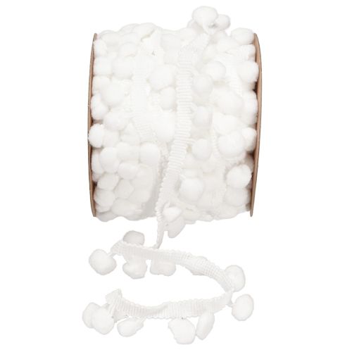 Pom Pom Band Vit Dekorationsband med Pompoms 20mm 15m