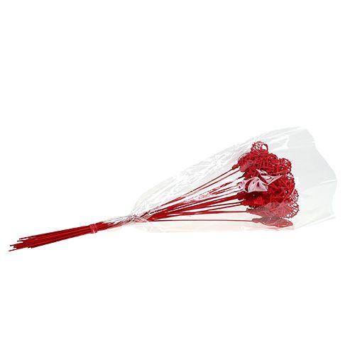 Floristik24 Rottinghjärta på pinne röd 7cm L45cm 18 st