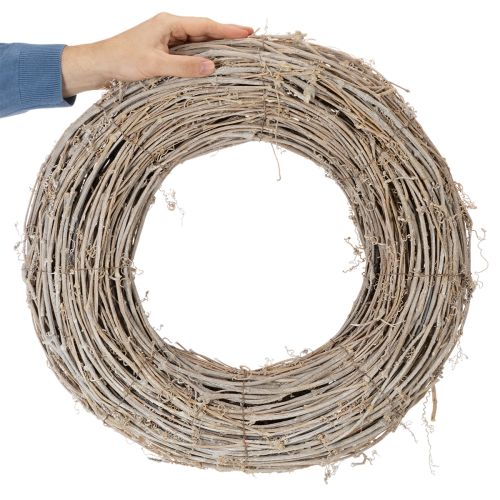 Dekorativ krans, rottinggrenar, vitkalkade, för kreativ design, 50 cm | Floristik24.se