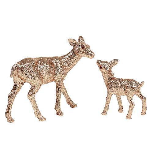 Floristik24 Hjort med fawn 10cm ljusguld med glimmer
