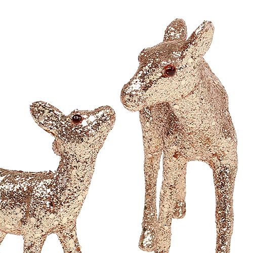 Floristik24 Hjort med fawn 10cm ljusguld med glimmer