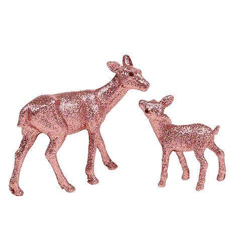 Floristik24 Rådjur med fawn 10cm rosa med glimmer