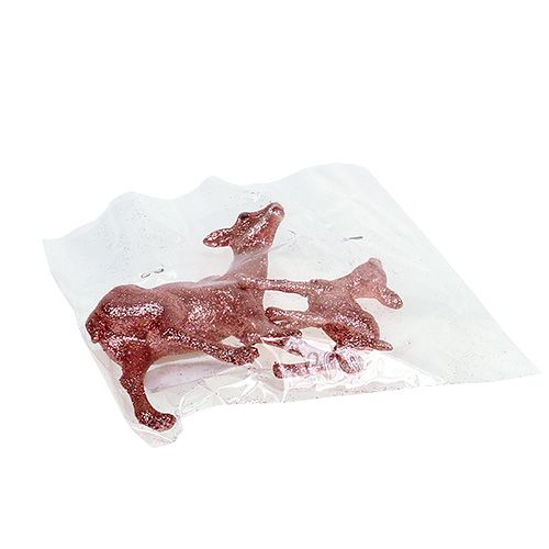 Floristik24 Rådjur med fawn 10cm rosa med glimmer