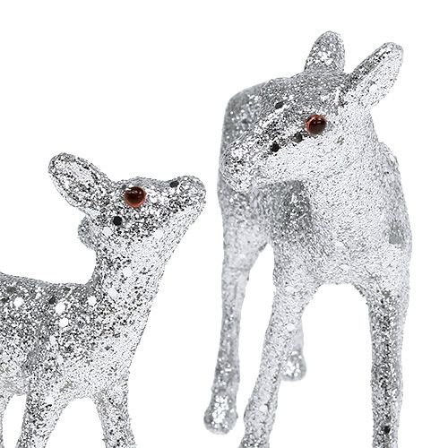 Floristik24 Rådjur med fawn 10 cm silver med glimmer