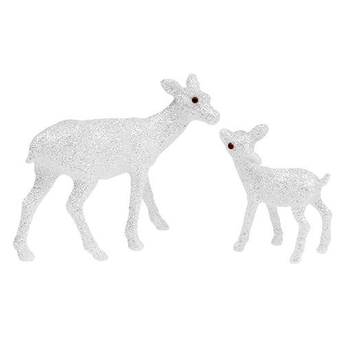 Floristik24 Rådjur med fawn 10cm vit med glimmer