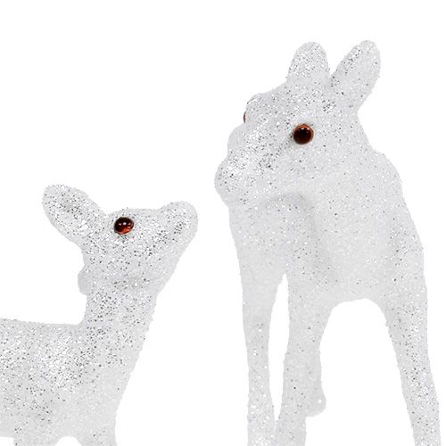 Floristik24 Rådjur med fawn 10cm vit med glimmer
