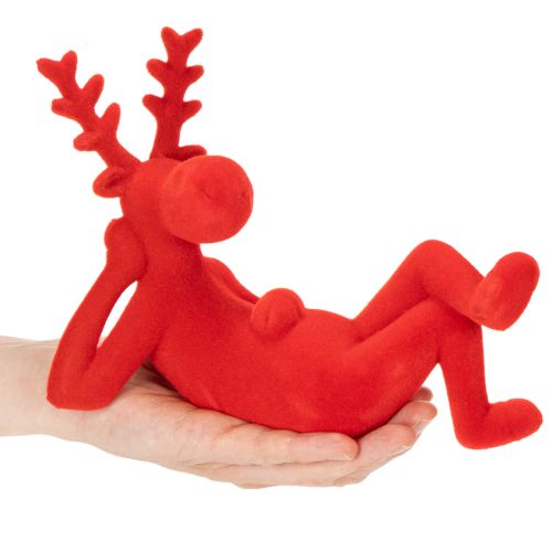 Dekorativ röd renfigur, liggande, modern design, 24 cm, 2 stycken | Floristik24.se