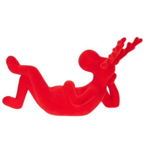 Dekorativ röd renfigur, liggande, modern design, 24 cm, 2 stycken | Floristik24.se