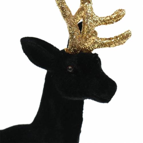 Artikel Dekorativa rådjur flockade svart, guld 20cm 2 st
