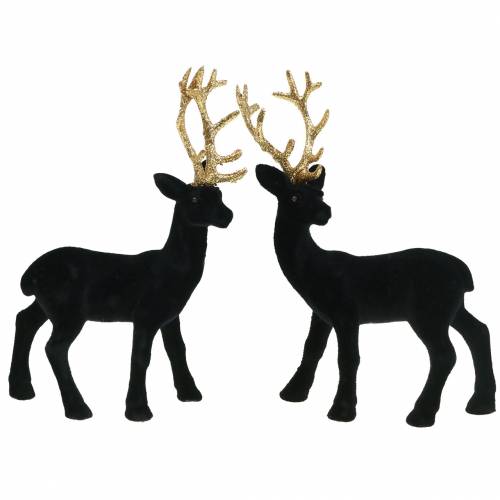 Artikel Dekorativa rådjur flockade svart, guld 20cm 2 st