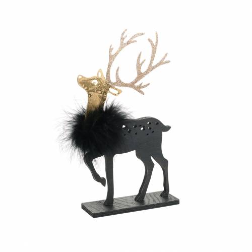 Floristik24 Dekoration till julbordet renar med fjäderboa och glittersvart, gyllene 22,5 × 13cm 2st