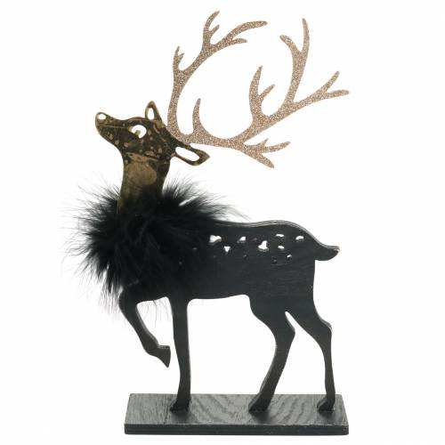 Floristik24 Renar med fjädrar och glittersvart, gyllene 29 × 18cm 2st