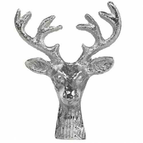Floristik24 Hjorthuvud för hantverk metall silver 6,8cm 6st Adventdekoration