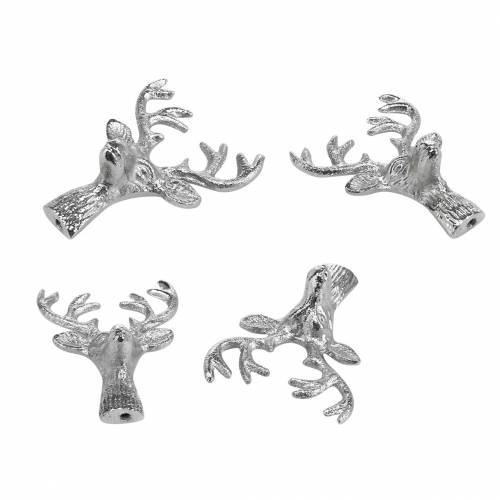 Floristik24 Hjorthuvud för hantverk metall silver 6,8cm 6st Adventdekoration