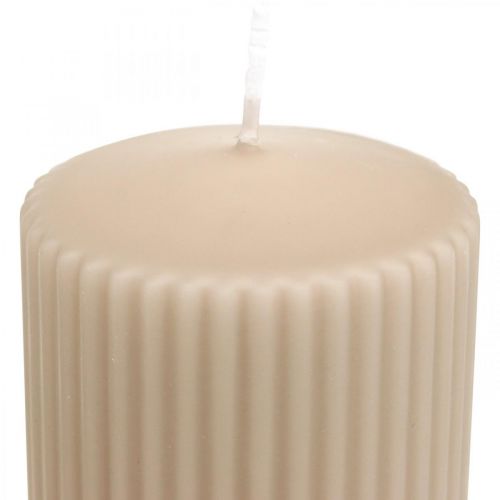 Floristik24 Pelarljus beige räfflade ljus 70/130mm 4 st