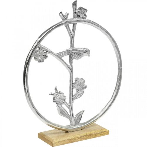 Bordsdekorationsfjäder, dekorativ ring fågel deco silver H32,5cm