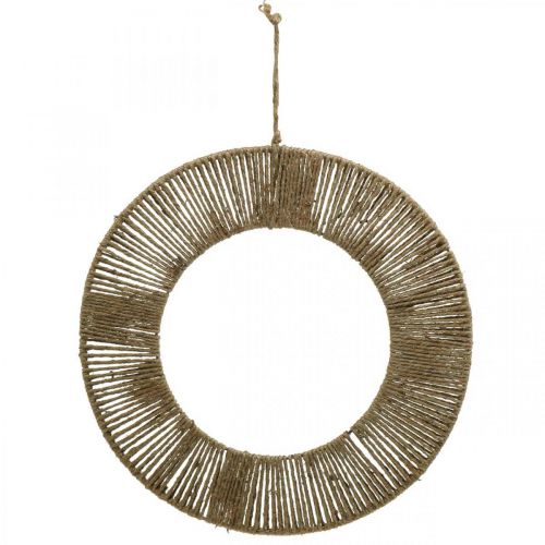 Floristik24 Dekorativ ring för upphängning, väggdekoration, sommardekoration, ringklädd naturlig färg, silver Ø39,5cm