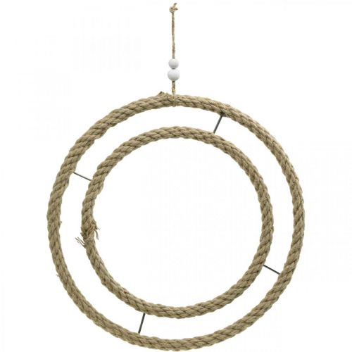 Floristik24 Dubbel dekorativ ring, ring för att dekorera, ring av jute, naturlig färg i bohostil, silver Ø41cm