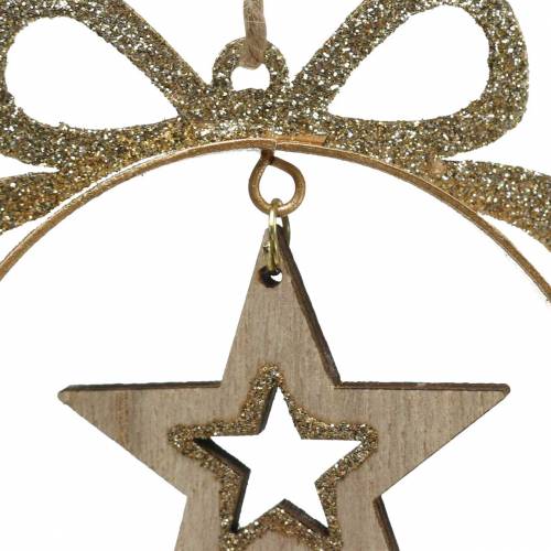 Floristik24 Dekorativ hängare julgranskula med stjärna, ängel och husmetall, trä Ø8,5cm H11cm 3st