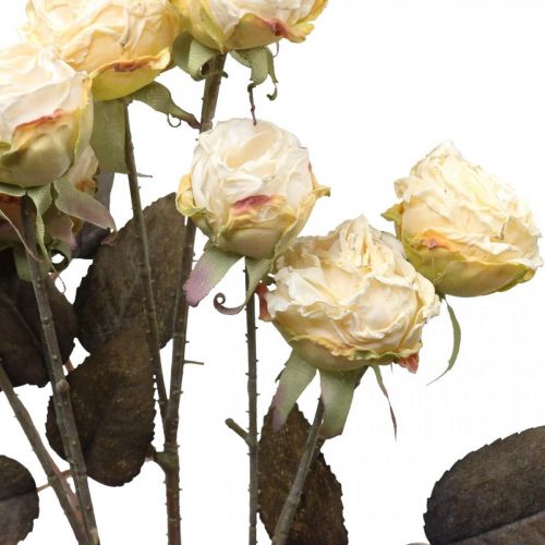 Artikel Konstgjorda rosor vissnade Drylook 9 kronblad kräm 69cm