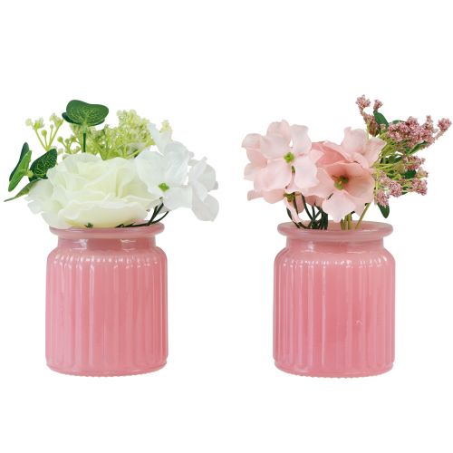 Artikel Konstgjord ros i glaskruka rosa vit H16cm 2st