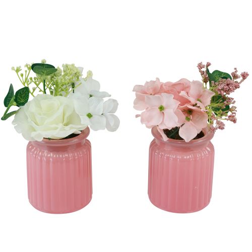 Floristik24 Konstgjord ros i glaskruka rosa vit H16cm 2st