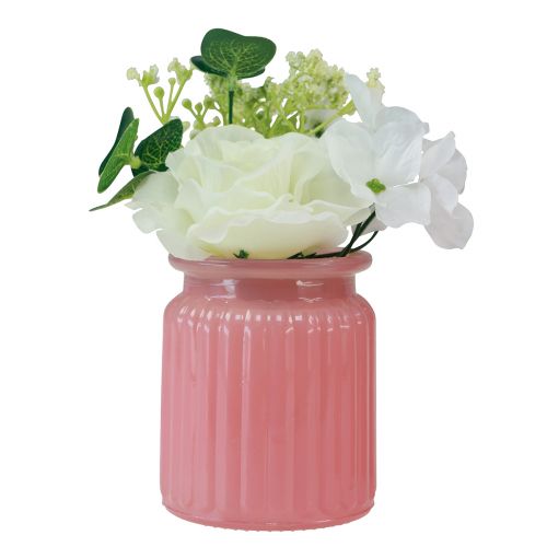 Floristik24 Konstgjord ros i glaskruka rosa vit H16cm 2st