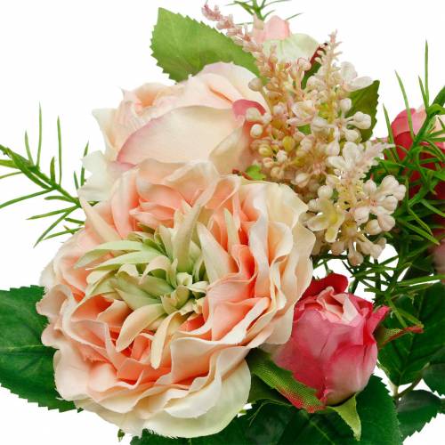 Artikel Bukett av konstgjorda rosor i en grupp av rosa sidenblommabukett