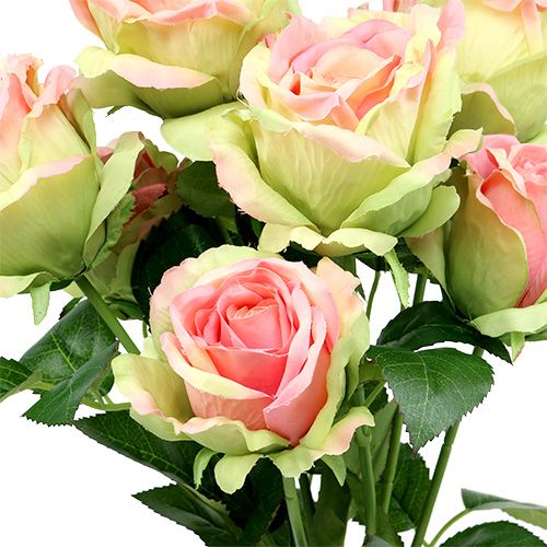 Artikel Konstgjord rosenbuske grön, rosa 55cm