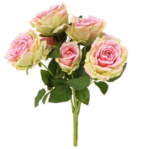 Artikel Konstgjord rosenbuske grön, rosa 55cm