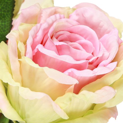 Artikel Konstgjord rosenbuske grön, rosa 55cm