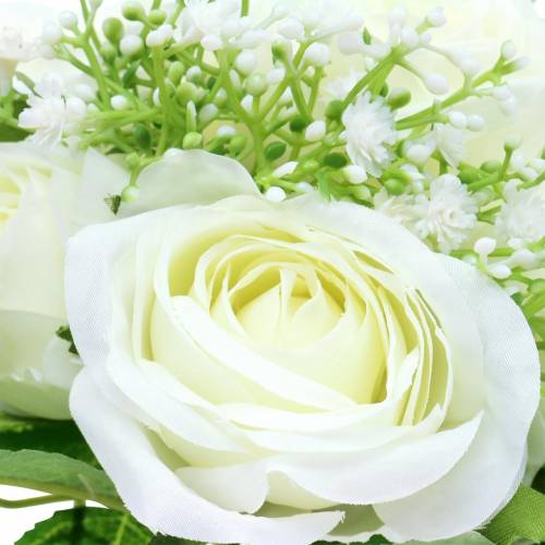 Floristik24 Rosettbukett med gypsophila vit 26cm