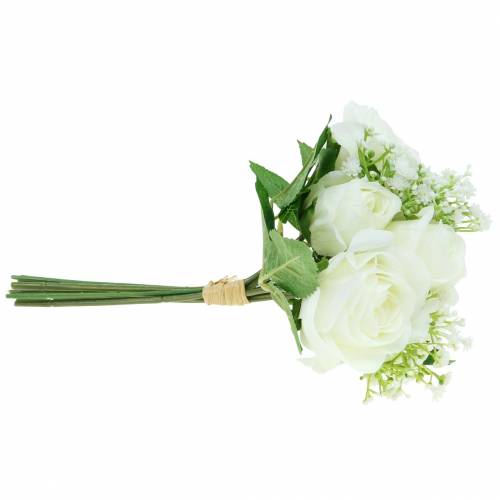 Floristik24 Rosettbukett med gypsophila vit 26cm