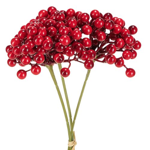 Julgren med röda bärdekorationer, 27 cm knippe med 3 st