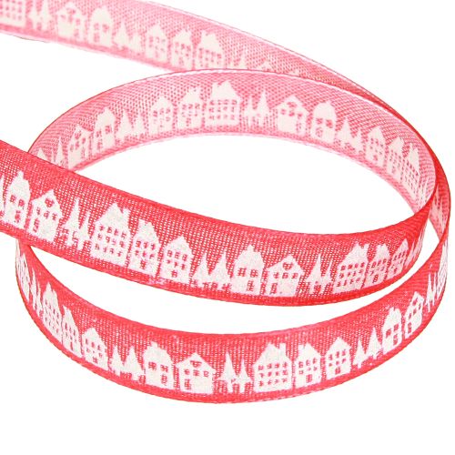 Artikel Rött julband med vita hus 15mm 20m