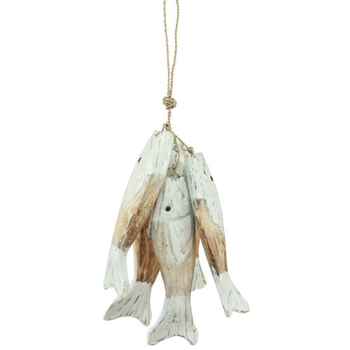 Floristik24 Rustik fiskhängare i trä med 5 fiskar vit natur 15cm