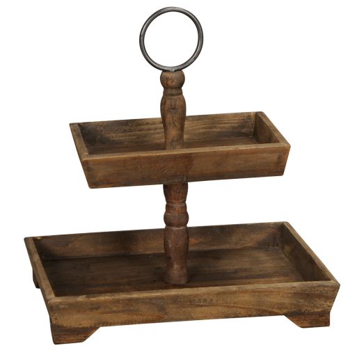 Rustikt träställ med två nivåer och metallhandtag – perfekt för vintagedekor 44 cm