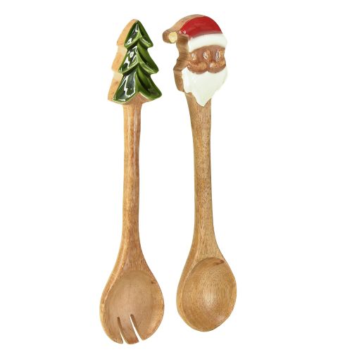 Salladsbestick i trä för jul, 28 cm, set om 2