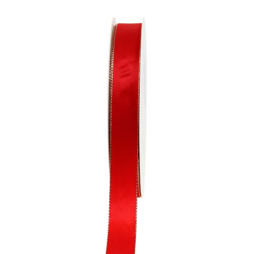 Floristik24 Satinband rött med guldkant 15mm 40m
